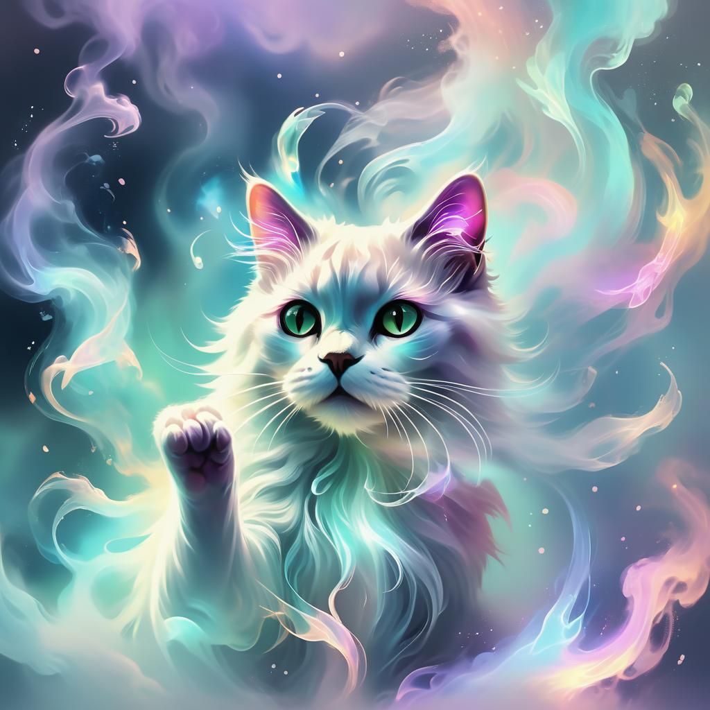 Mystical Ghost Cat in Holographic Digital Art