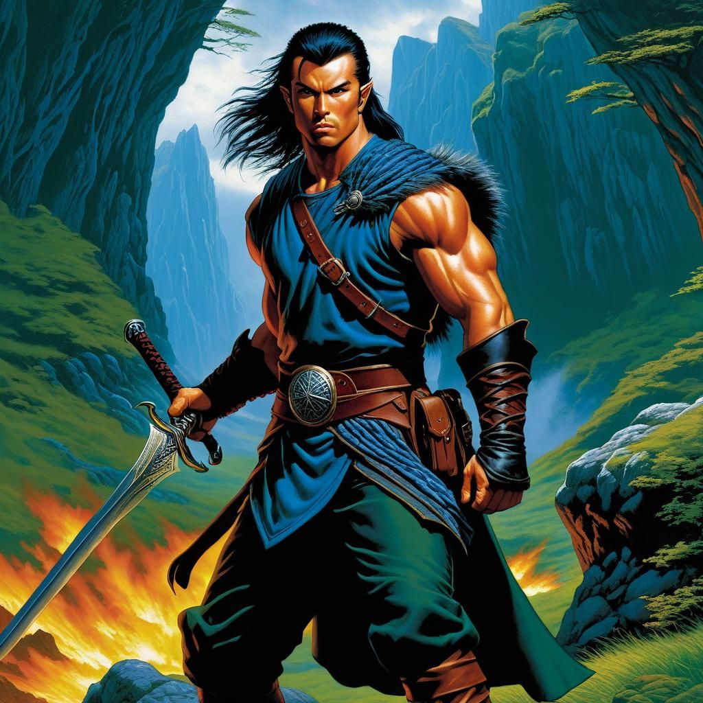Fantasy Half-Elf Fighter in Comic Book Style