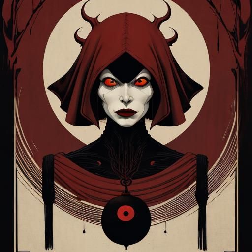 Woman in Red Dress with Evil Face: Poster Art