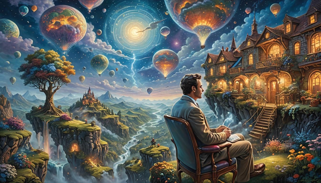Surreal Astral Landscape with Floating Man