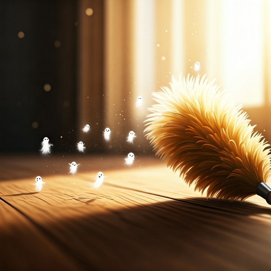 Mischievous Dust Spirits Chased by Enchanted Feather Duster