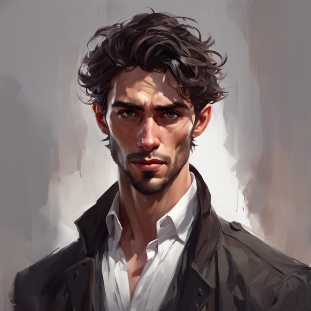 Intense Portrait of a Slender Man in Digital Art Style