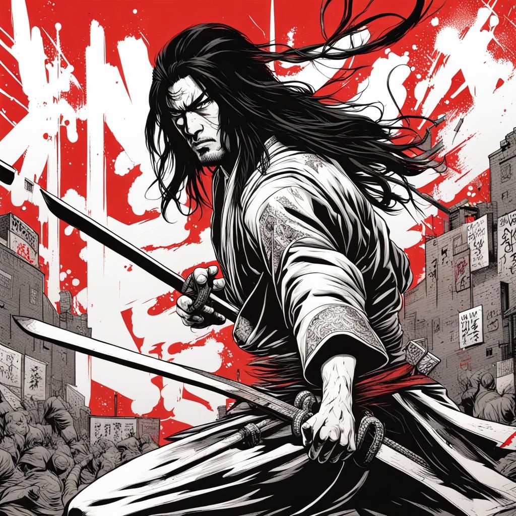 Wounded Samurai Battles Humanity in Comic Book Art