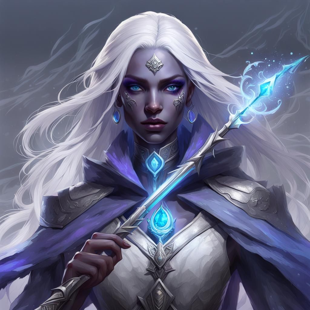 Drow Portrait with Wand in Hyperdetailed Digital Art