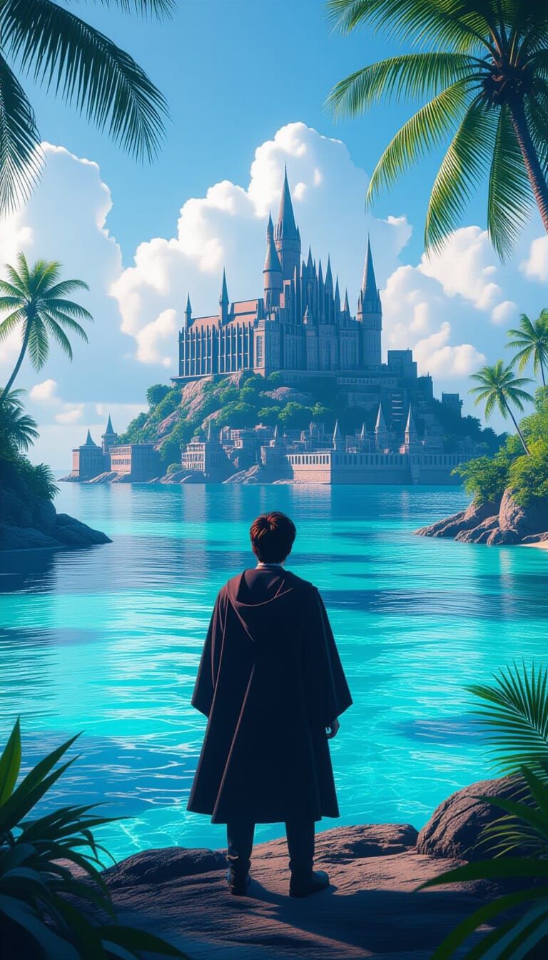 Harry Potter in Cyberpunk Tropical Paradise