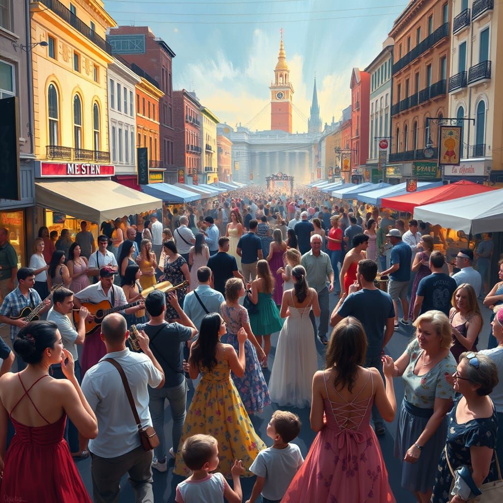 Energetic City Music Festival in Vibrant Colors