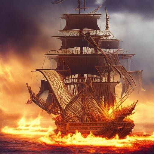 Pirate Ship on Fire: Epic Cinematic Scene