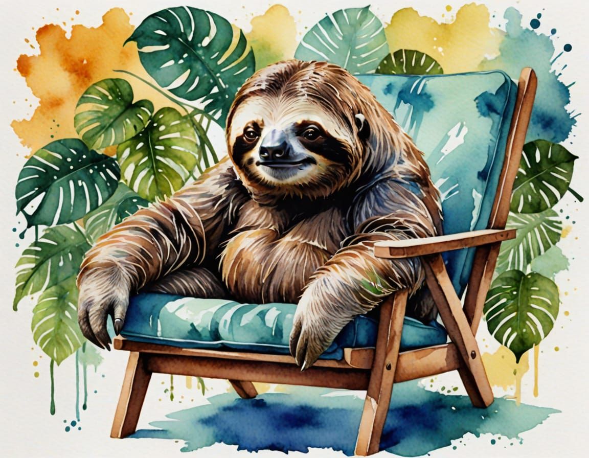 Watercolor Sloth in Leisurely Repose