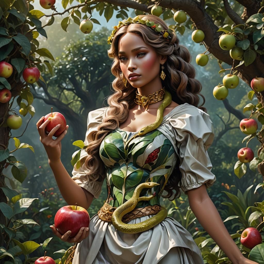Eve Fashion Doll in Eden, Hyperrealistic Splash Art
