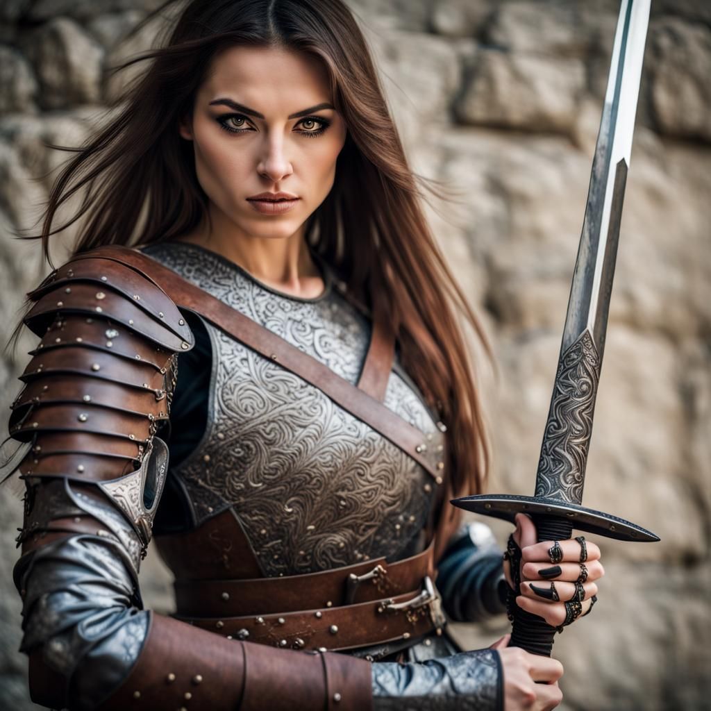 Medieval Woman Warrior with Sword Portrait