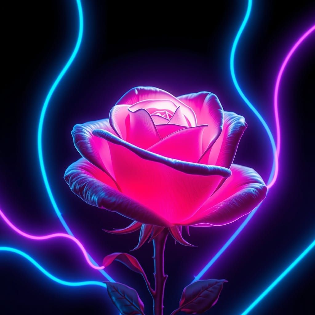 Celestial Neon Rose in Stunning Matte Painting Style