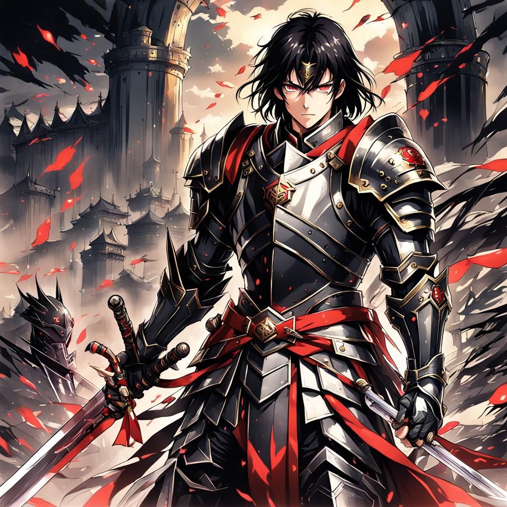 Armored Knight with Sword in Anime Style