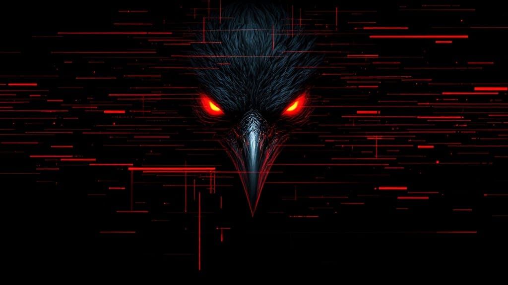 Glowing Red Raven in Cyberpunk Glitch Art