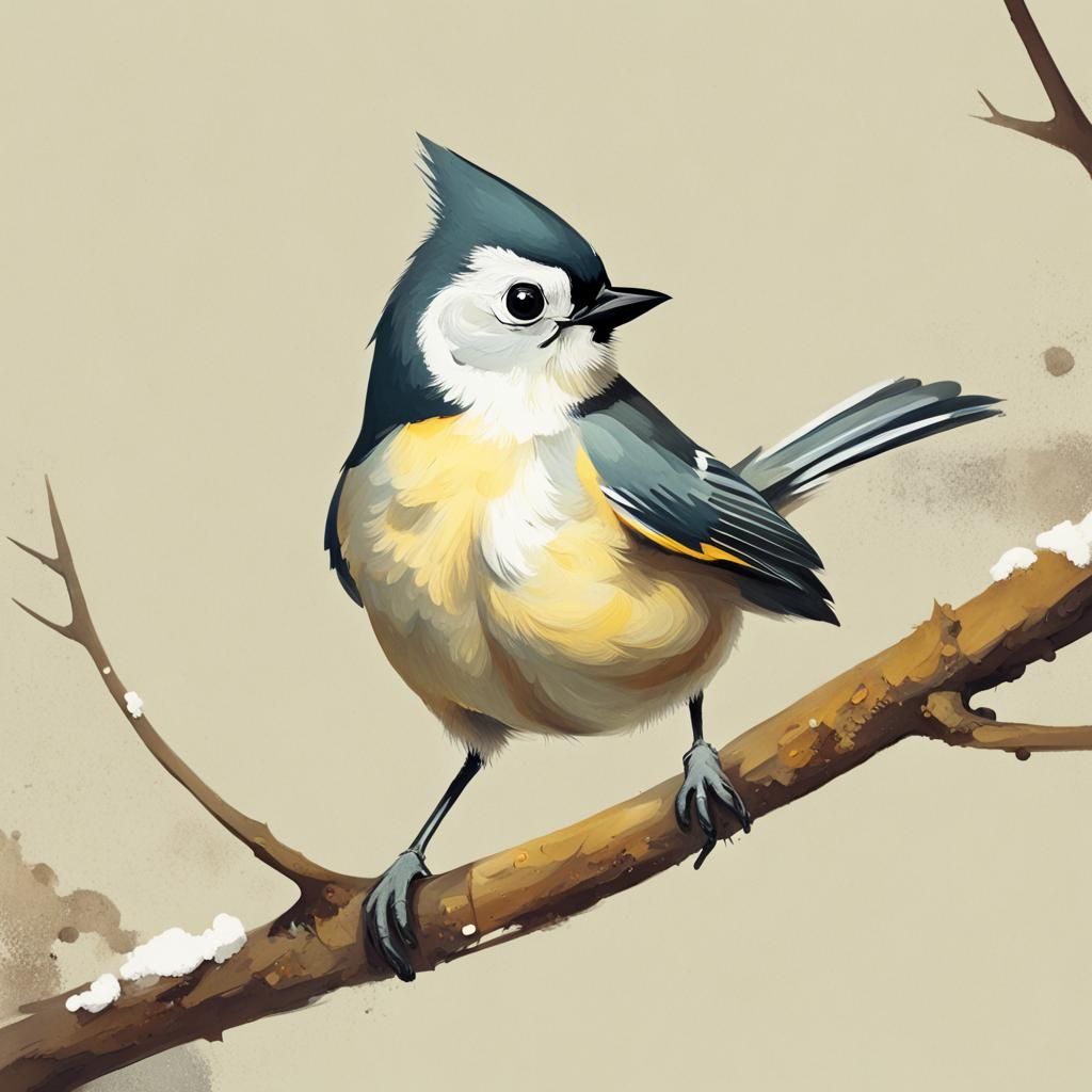 Delicate Titmouse Illustration in Children's Book Style