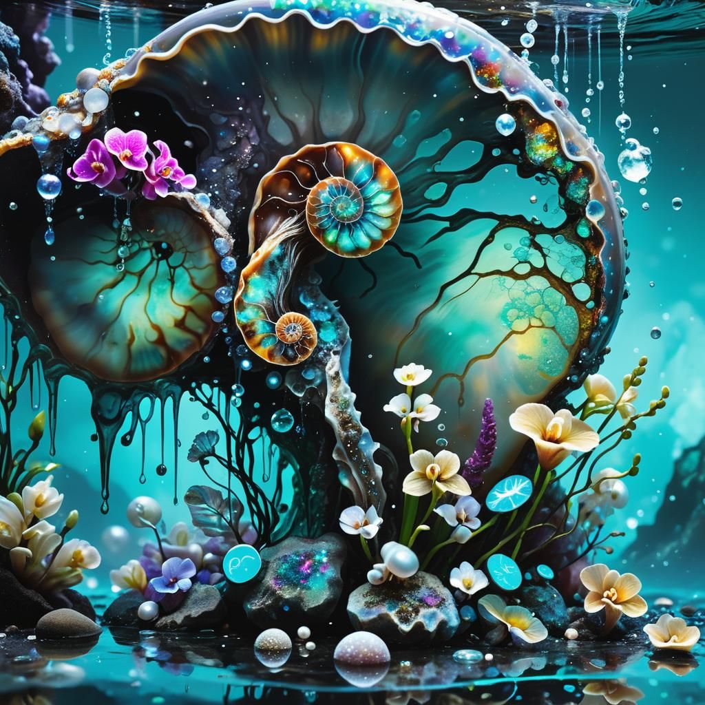 Ethereal Water Elemental Concept Art in Neon Ink Style