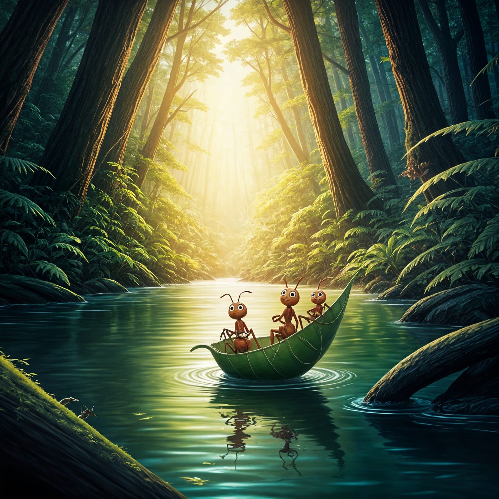 Tiny Ants Sail Through a Vibrant Forest River in Stunning 3D...