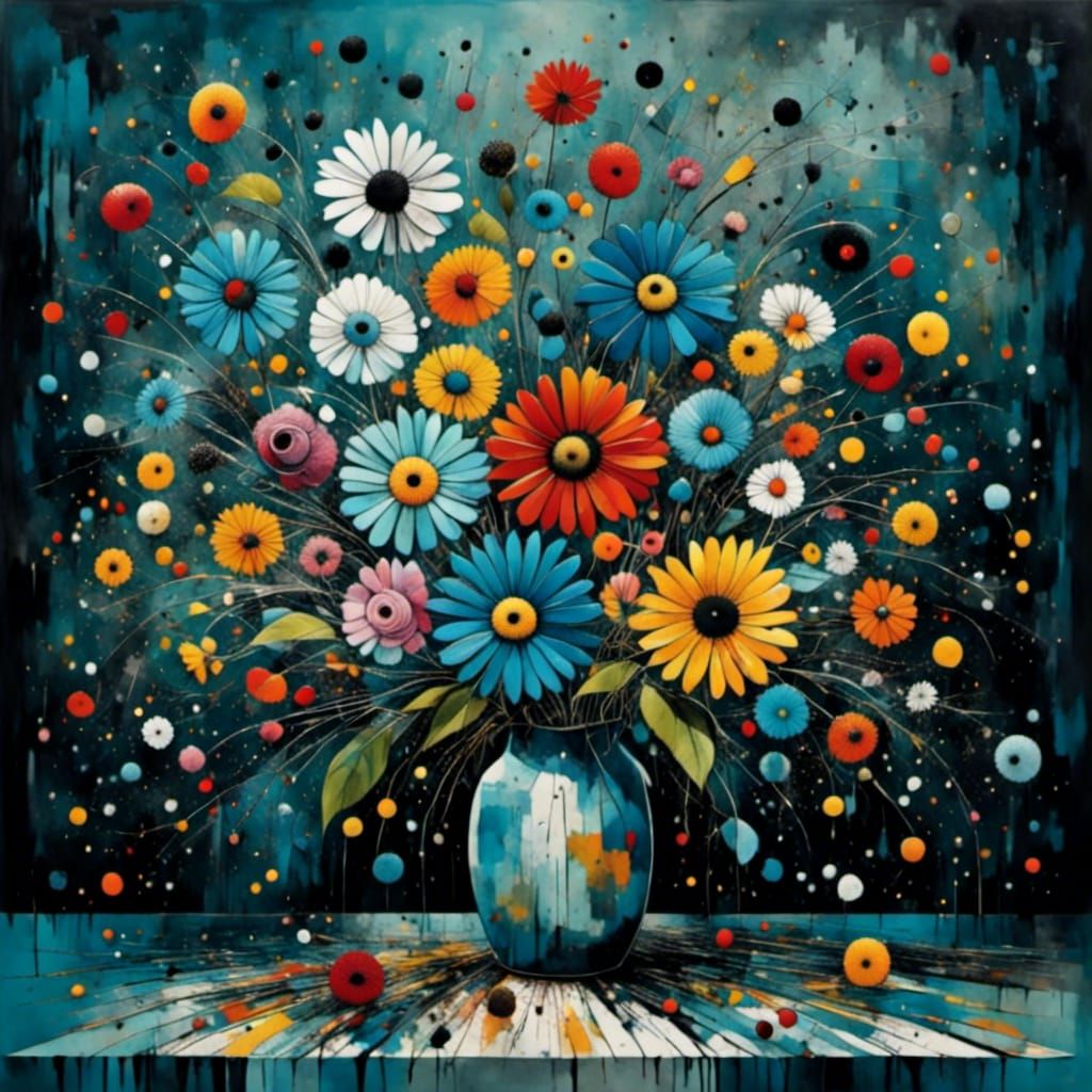 Abstract Surreal Flower Arrangement in Vibrant Colors