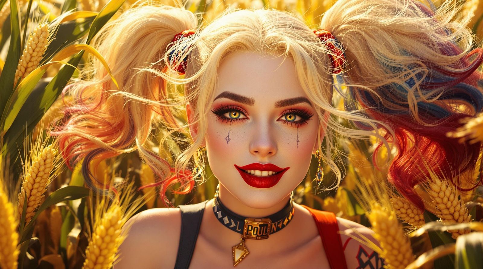 Harley Quinn Amidst Vibrant Barley Fields