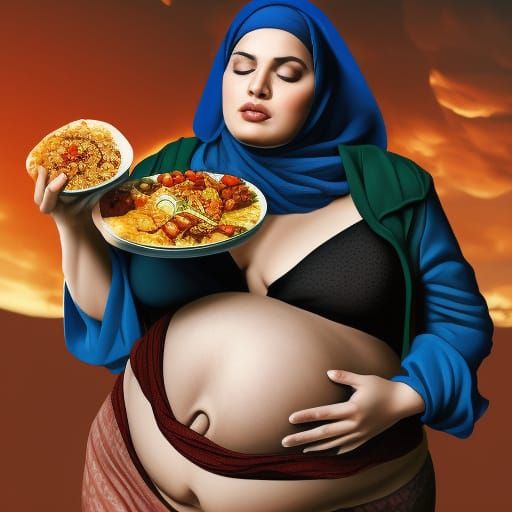 Woman Rubbing Belly: Detailed Matte Painting