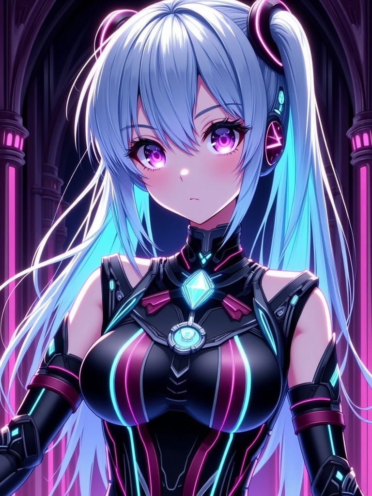 Anime Stylised image of a modern Goth style Hatsune Miku wit...