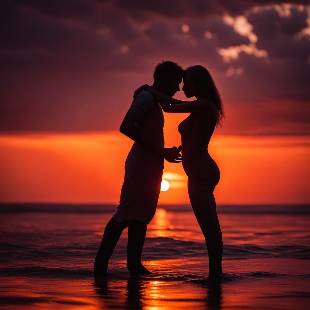 Passionate Embrace at Sunset: Timeless Silhouette