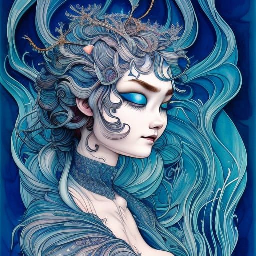 Frozen Winter Goddess Illustration in Gouache Style