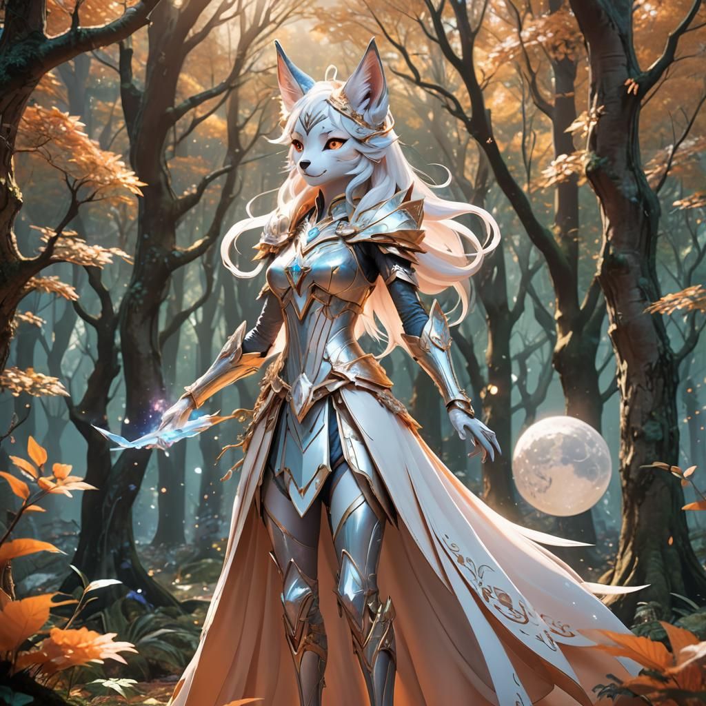 Celestial Fox in Enchanted Forest: 3D Anime Art