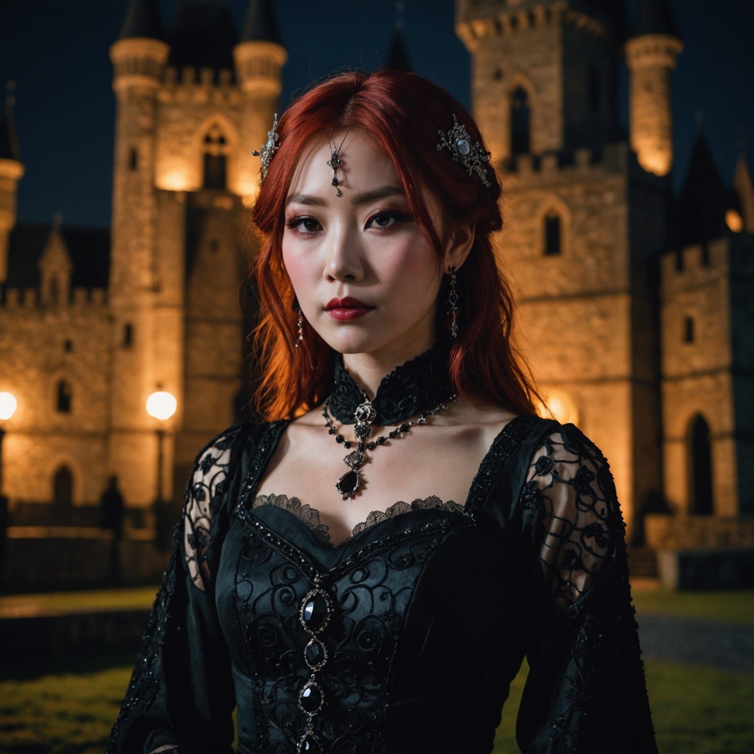 Gothic Japanese Woman at Vampire Castle, Professional Photog...