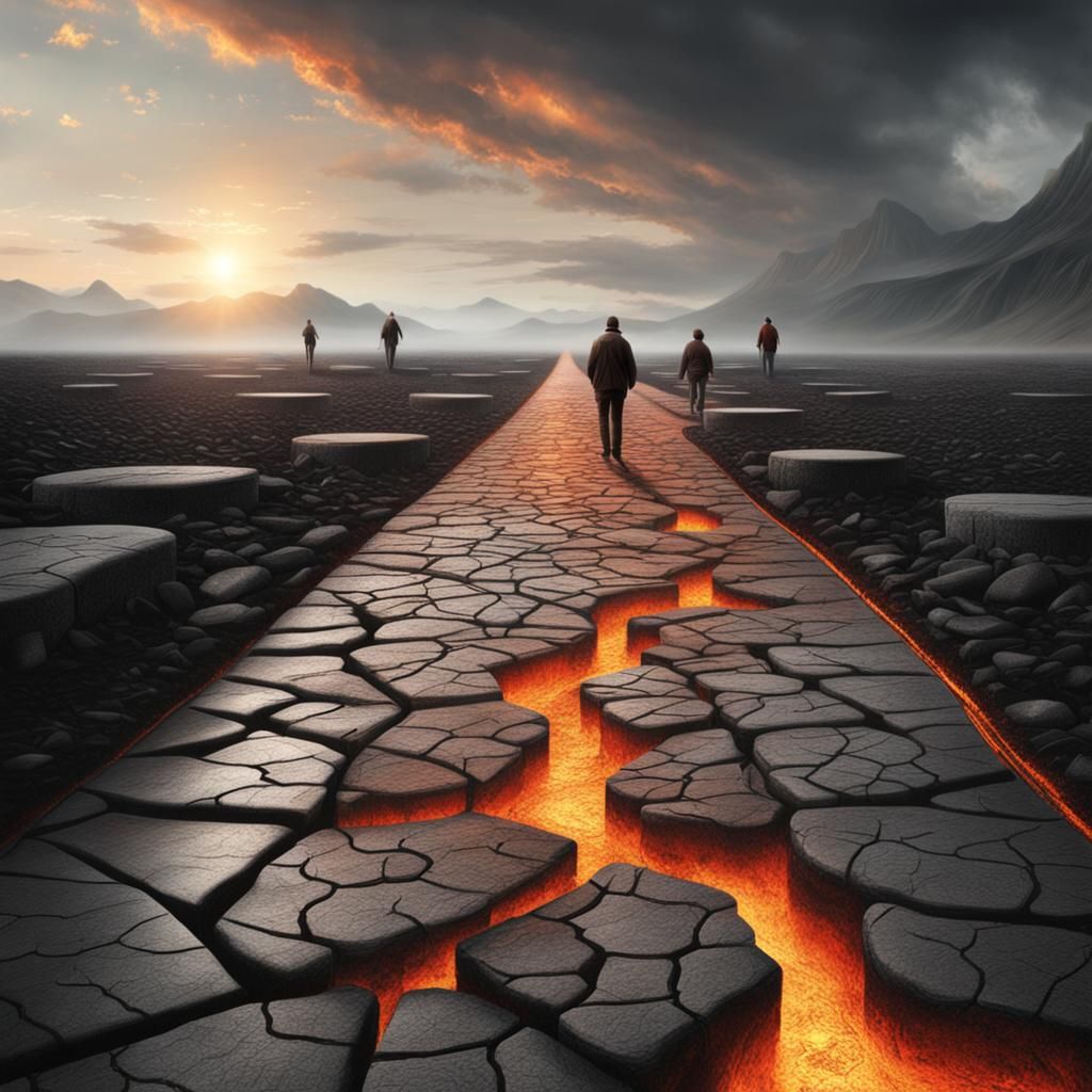 Lava Crack Optical Illusion in Chalk Art