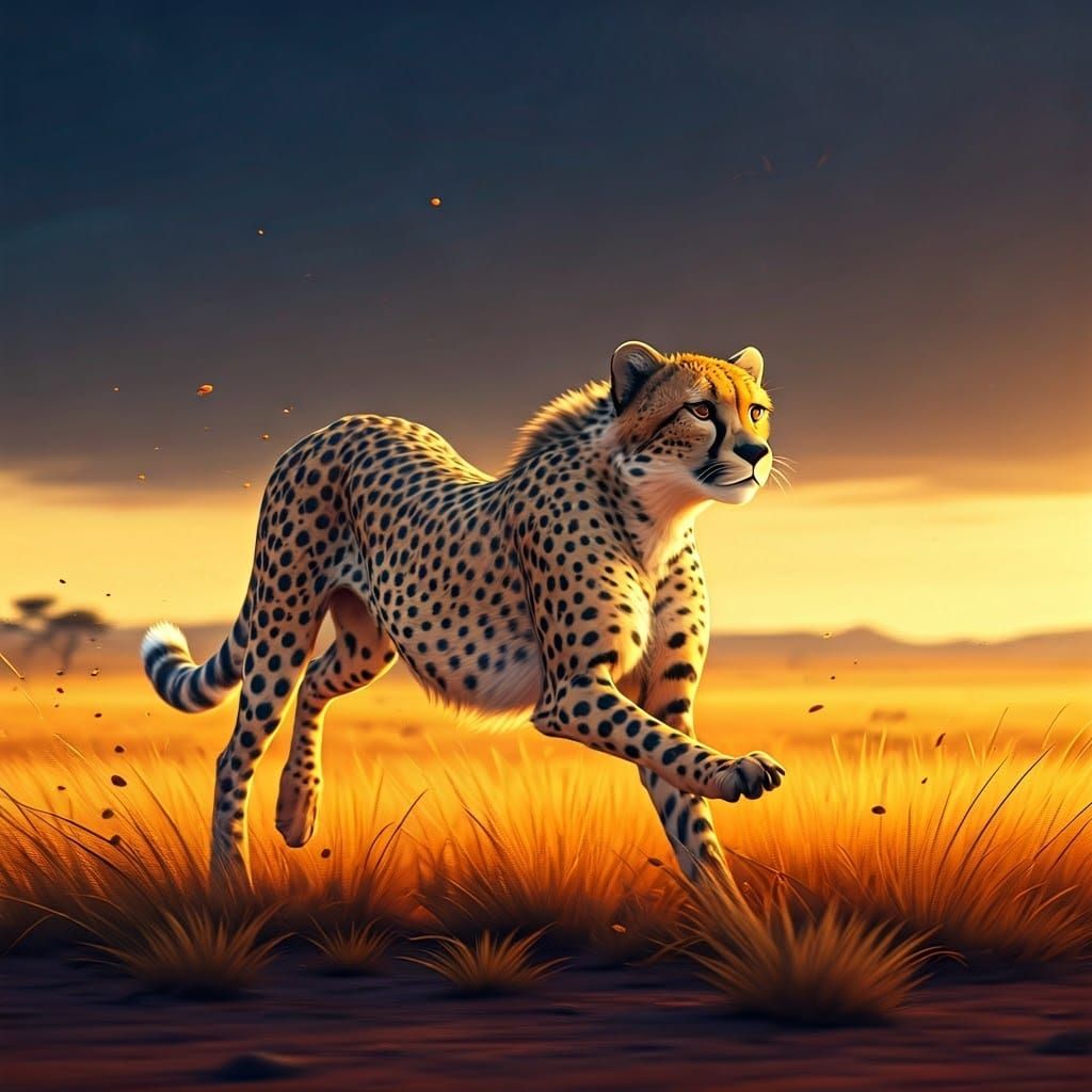 Cheetah in Motion: Pixar-Inspired Savannah Landscape
