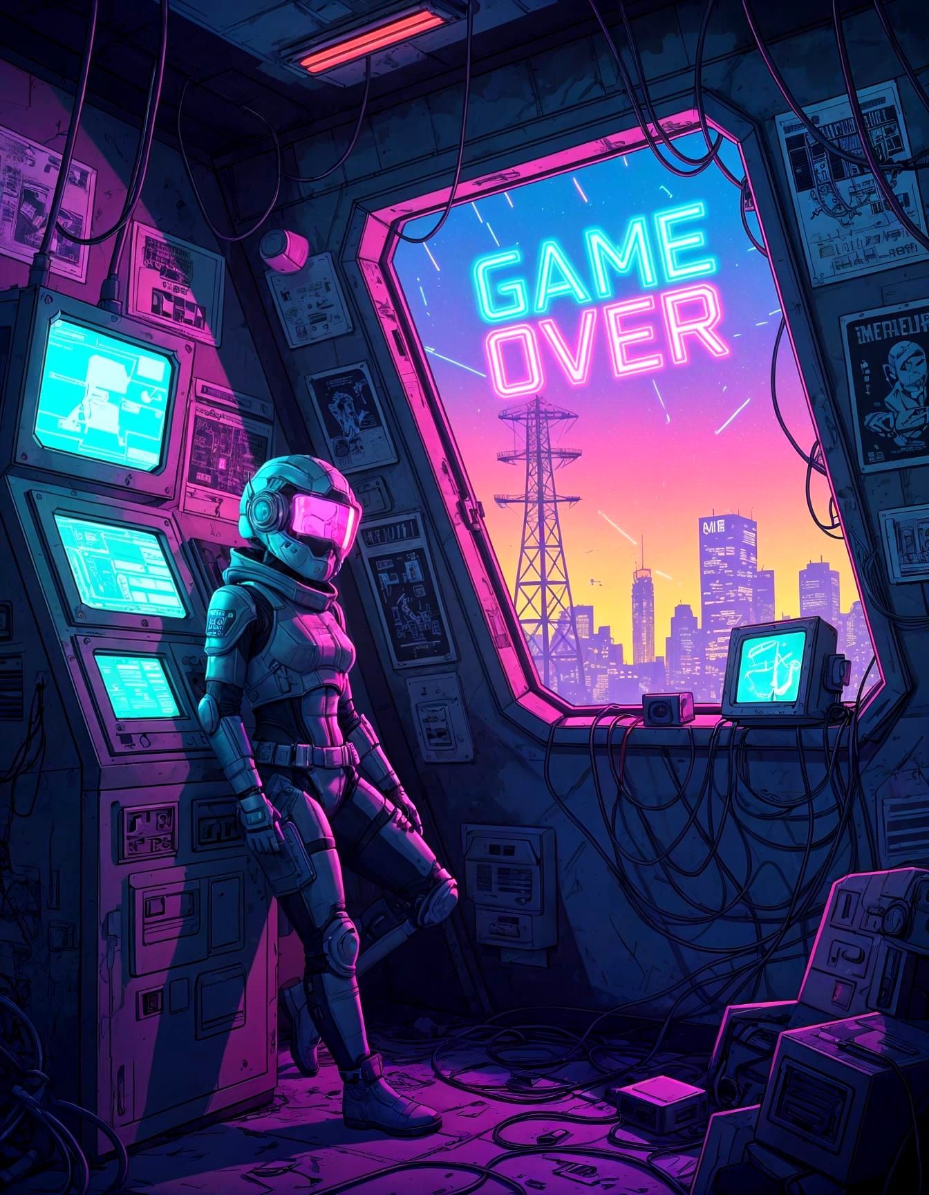 Cyberpunk Woman in Control Tower, Josan Gonzalez Style