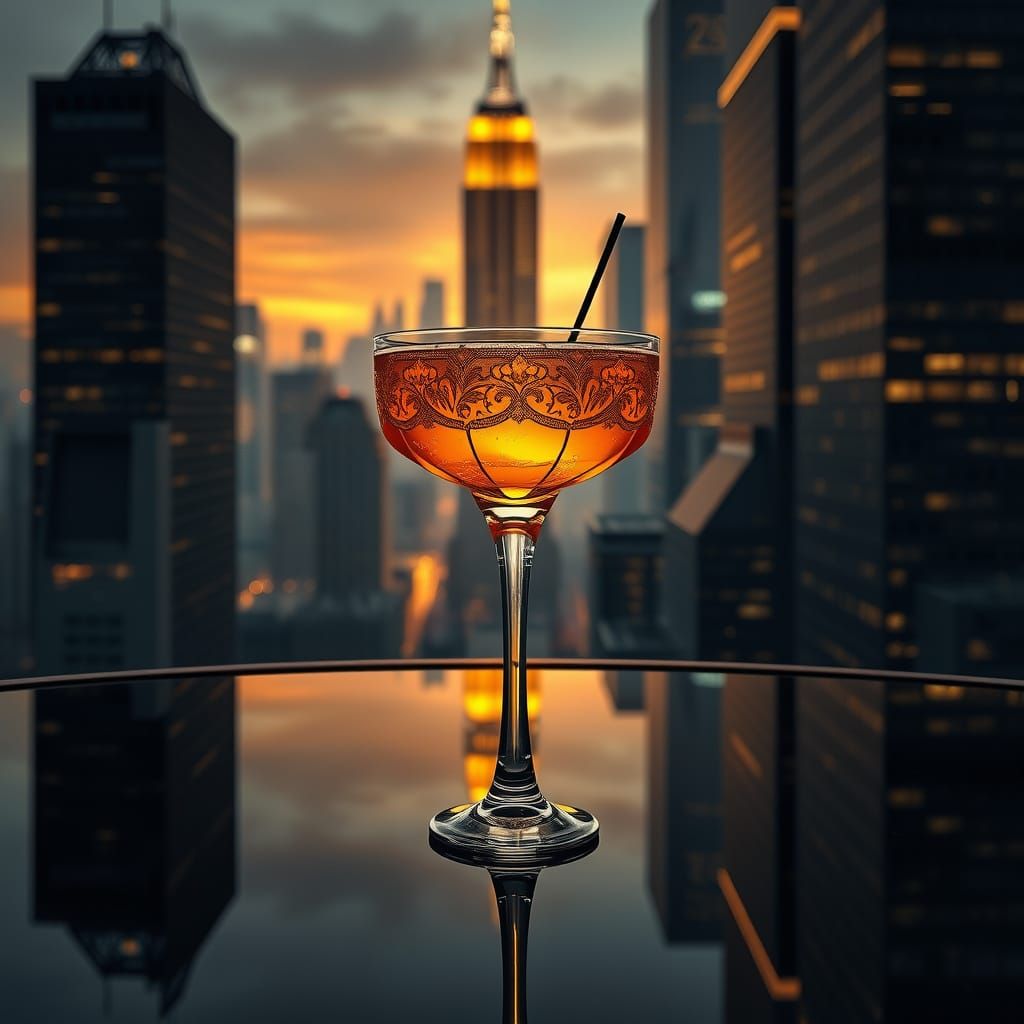 Epic Manhattan Cocktail Scene in Art Deco Digital Matte Pain...