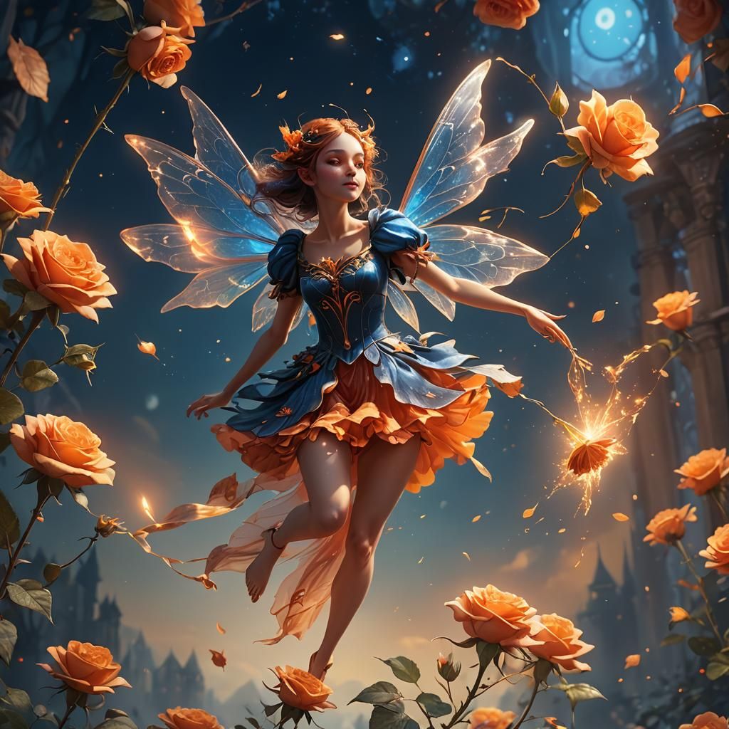 Fairy Hovering Above a Rose in Fantasy Art
