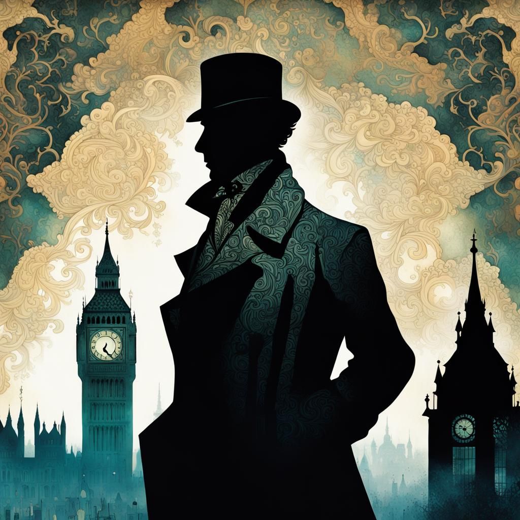 Sherlock Holmes Silhouette in Foggy London