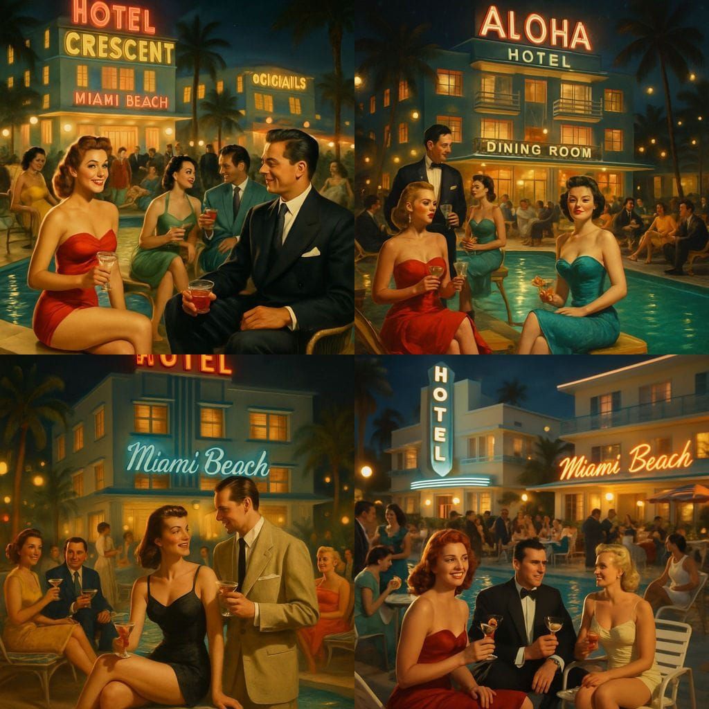 1950s Miami Beach Pool in Pin-Up Style