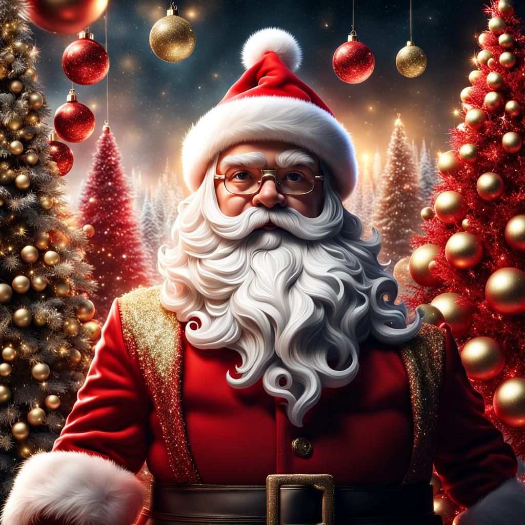 Cute Santa with Elves in Visionary Fantasy Style