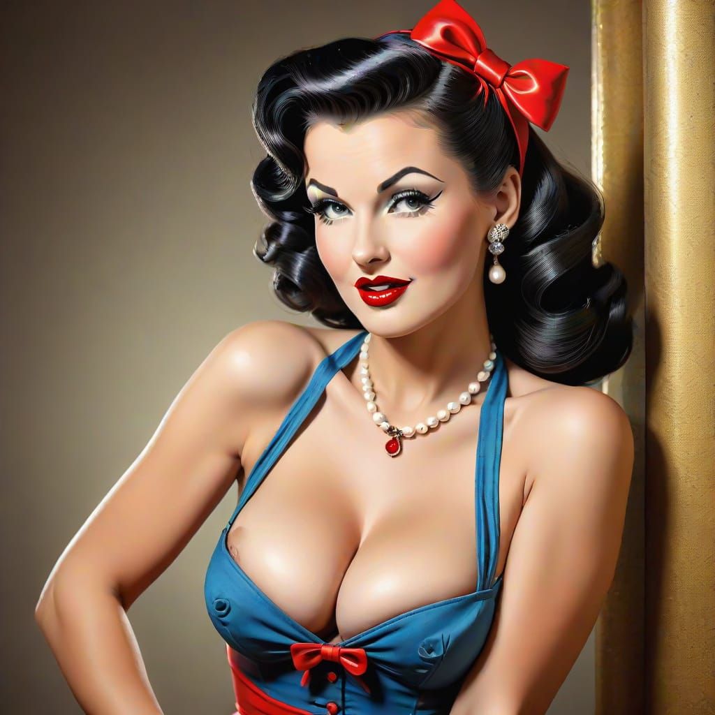 Sultry Vintage Pin-Up Girl in a Seductive Pose