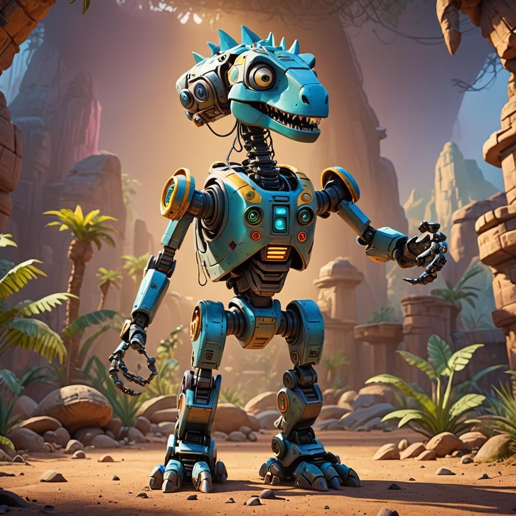 Robot in the Age of Dinosaurs: 3D Render