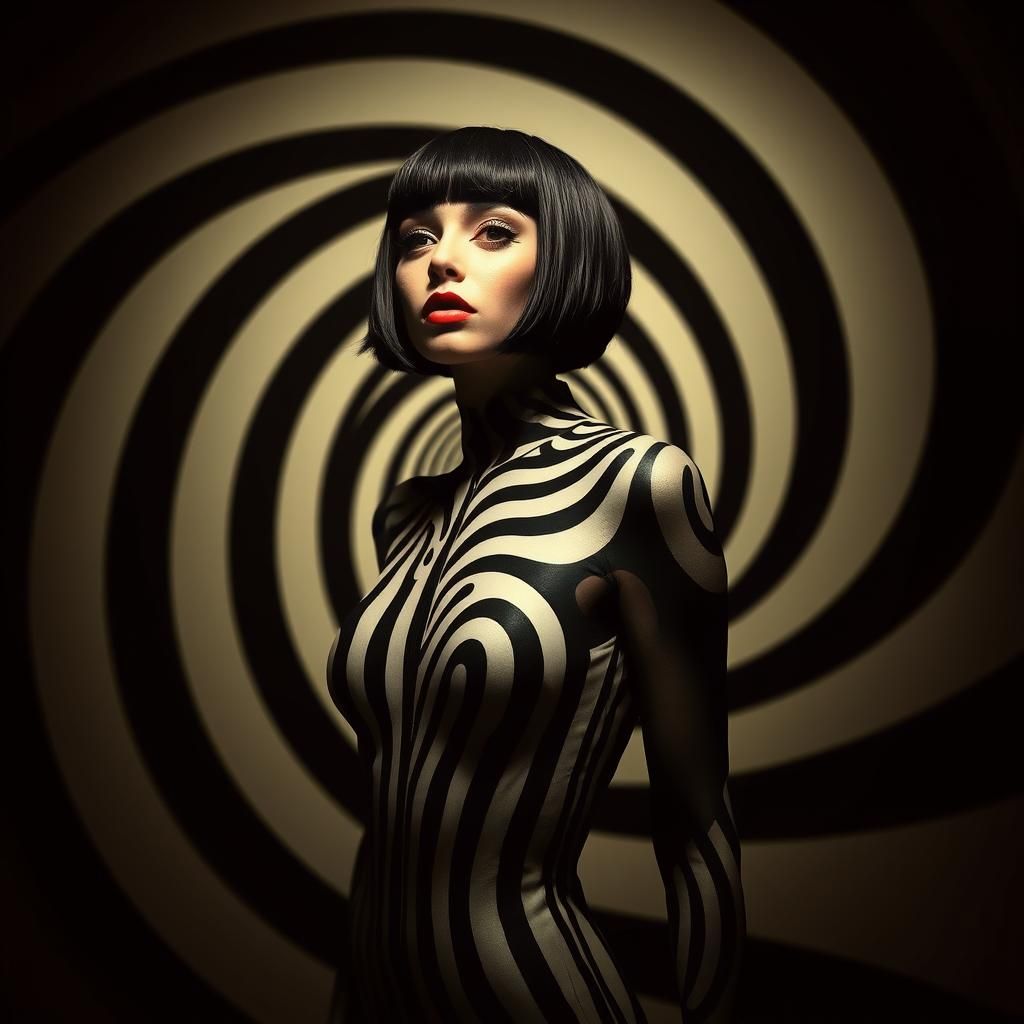 Hypnotic Woman in Op Art Optical Illusion