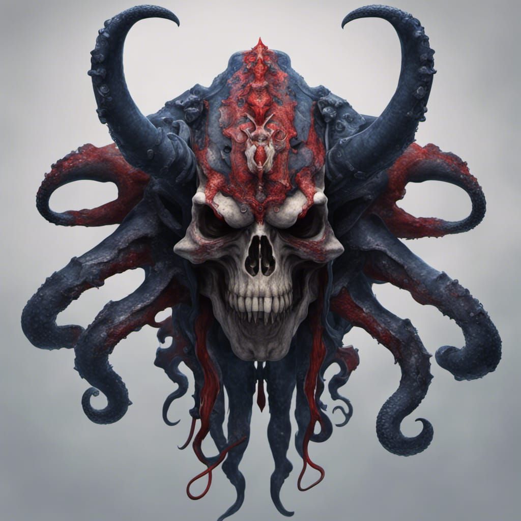 Cephalopod Minotaur Skull in Dark Fantasy Style