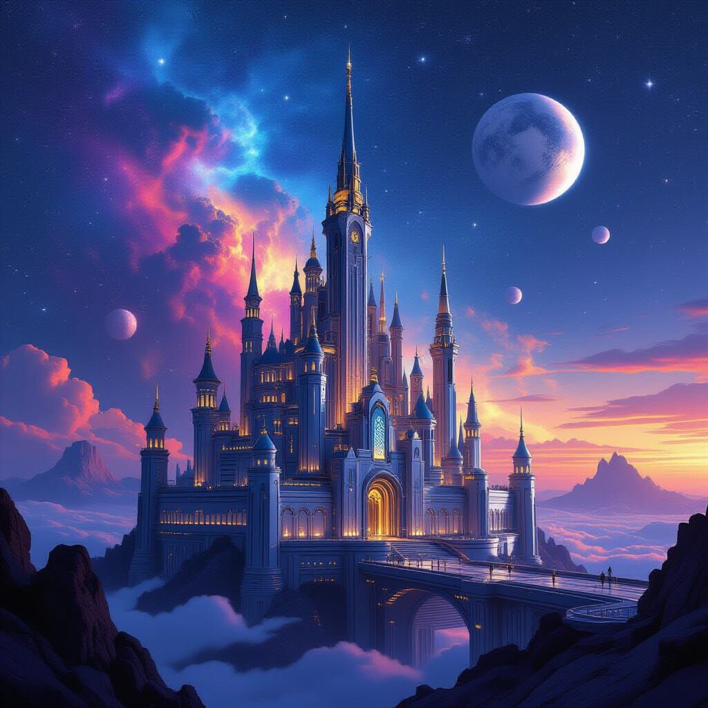 Majestic Space Citadel Castle in Galactic Nebula