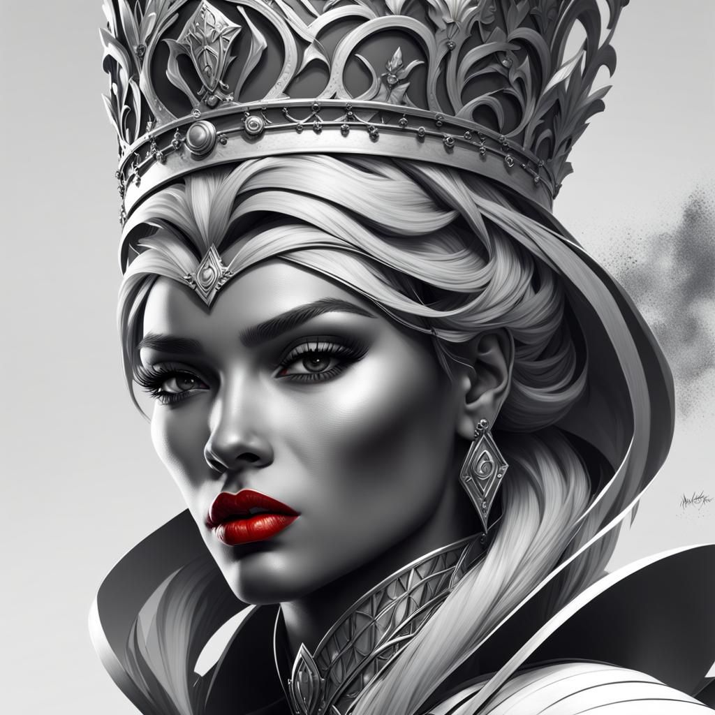 Magical Greyscale Queen Portrait with Red Lips