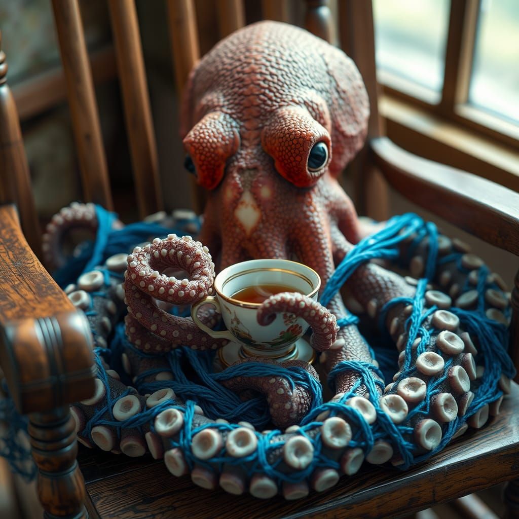 Octopus Enjoys Tea: 3D Anime Art