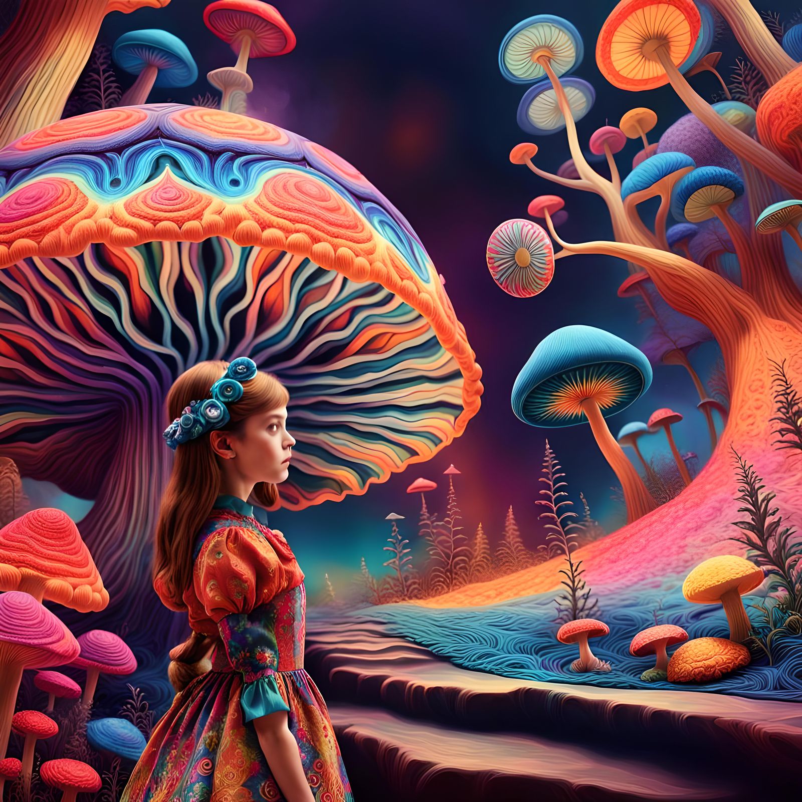 Psychedelic Forest Inspired by Huichol Yarn Painting