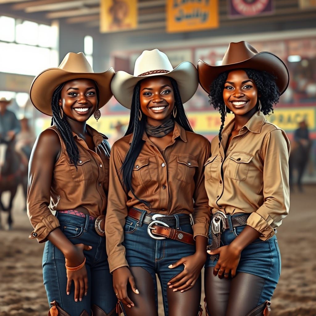 Dark Skinned Women Rodeo Queens in Photo Realistic Style