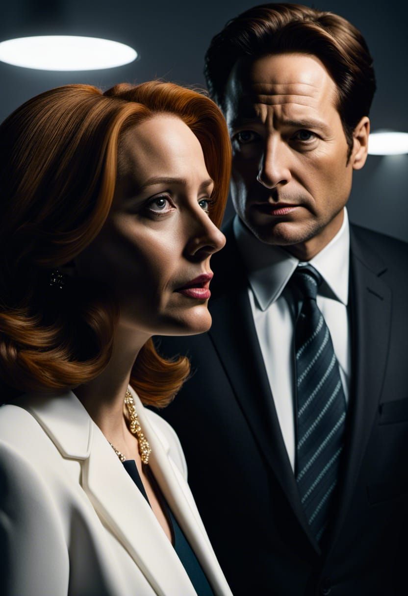 Mulder and Scully: Realistic Cinematic Photograph