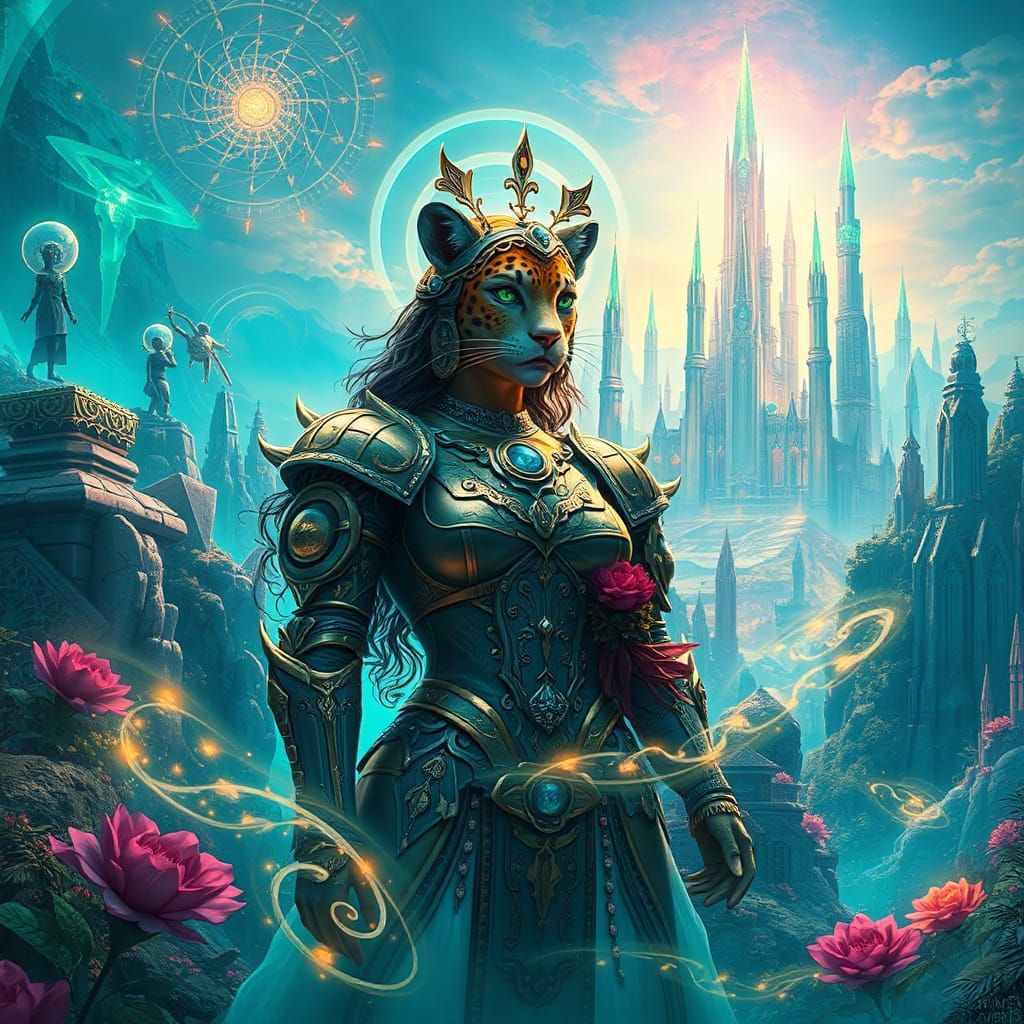 Leopard Queen of Time in Surreal Dreamscape