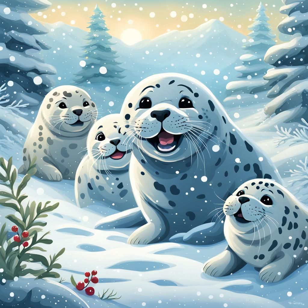 Baby Leopard Seals Frolic in Winter Wonderland
