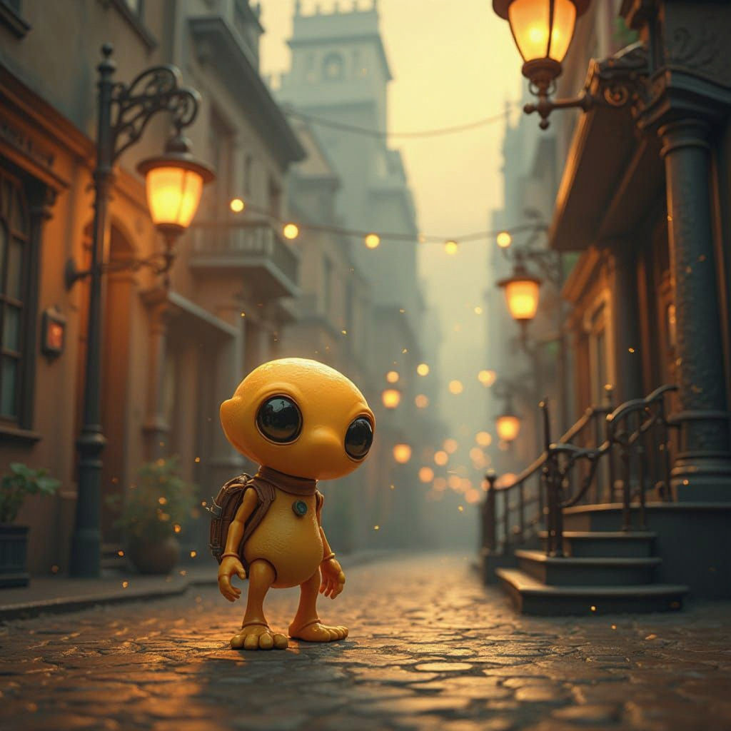 Gloob the Alien in Victorian Steampunk City