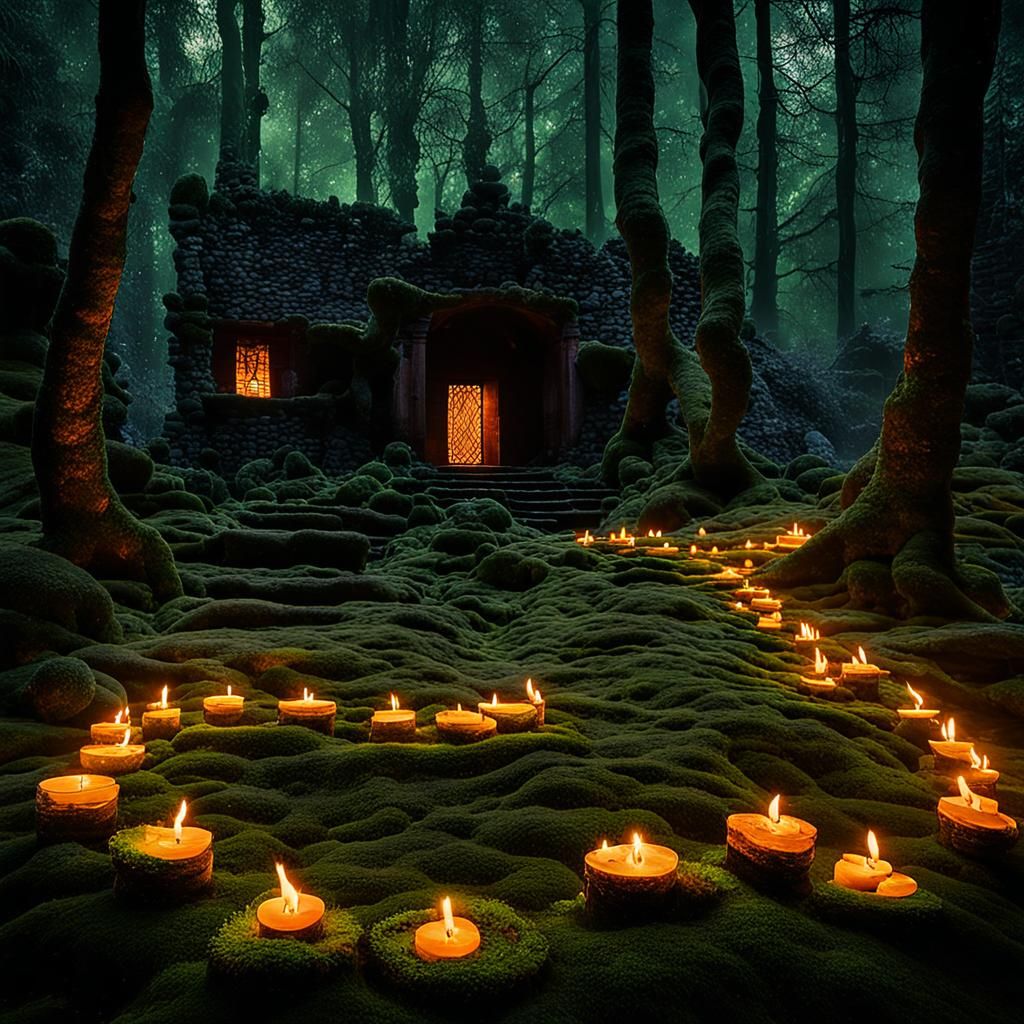 Candlelit Solace in Ancient Ruins